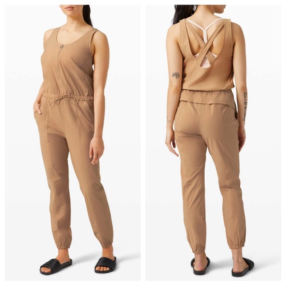 lululemon athletica Pants - Lululemon Beige Shift in Time Cross Back Jumpsuit Sz 6